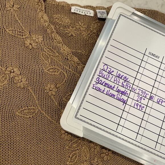 Vintage 90s Express Boho Embroidered Floral V-neck Sweater Sz L Cottagecore Y2K - Picture 14 of 16